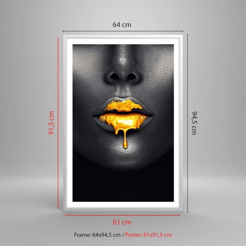 Póster en marco blanco - Labios de oro - 61x91 cm