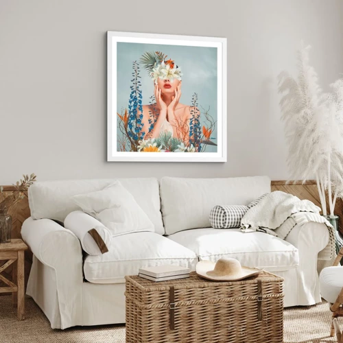 Póster en marco blanco - Mujer-flor - 40x40 cm
