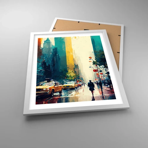 Póster en marco blanco - Nueva York - hasta la lluvia es colorida - 40x50 cm