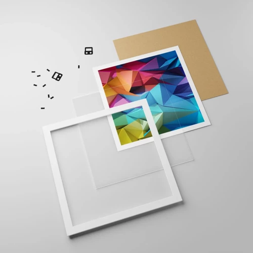 Póster en marco blanco - Origami arco iris - 50x50 cm
