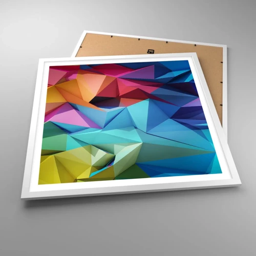 Póster en marco blanco - Origami arco iris - 60x60 cm