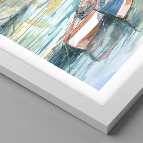 Póster en marco blanco - Paisaje en azul - 40x50 cm