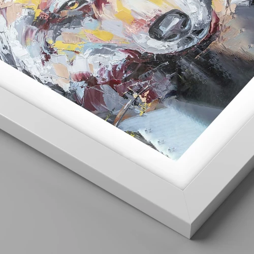Póster en marco blanco - Pinceladas de lobo - 60x60 cm