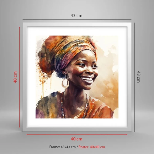 Póster en marco blanco - Reina africana - 40x40 cm