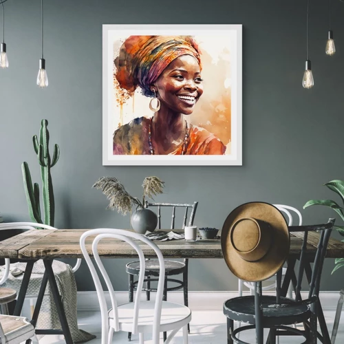 Póster en marco blanco - Reina africana - 50x50 cm