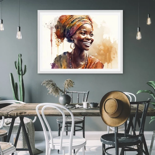 Póster en marco blanco - Reina africana - 70x50 cm