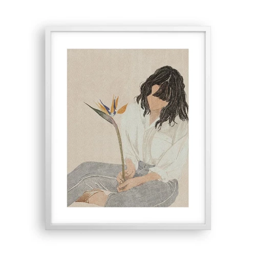 Póster en marco blanco - Retrato con una flor exótica - 40x50 cm