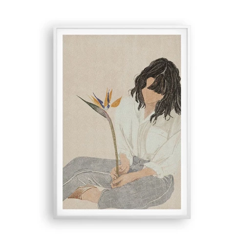 Póster en marco blanco - Retrato con una flor exótica - 70x100 cm