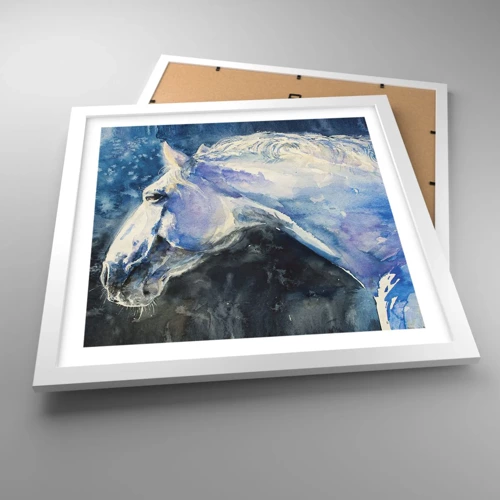 Póster en marco blanco - Retrato en un resplandor azul - 40x40 cm