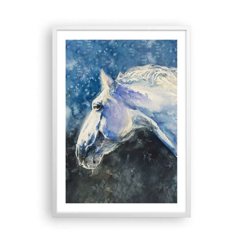 Póster en marco blanco - Retrato en un resplandor azul - 50x70 cm