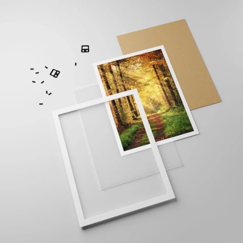 Póster en marco blanco - Silencio dorado del bosque - 50x70 cm