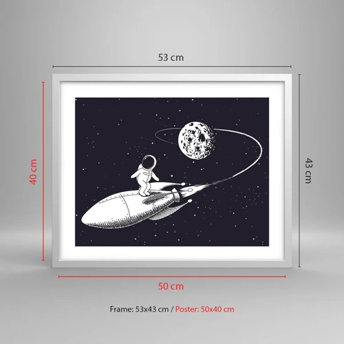 Póster en marco blanco - Surfista espacial - 50x40 cm