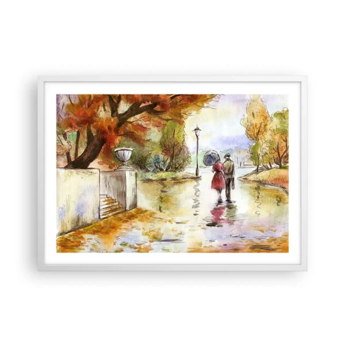 Póster en marco blanco - Un otoño romántico en el parque - 70x50 cm