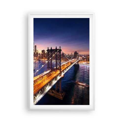Póster en marco blanco - Un puente luminoso hacia el corazón de la ciudad - 61x91 cm