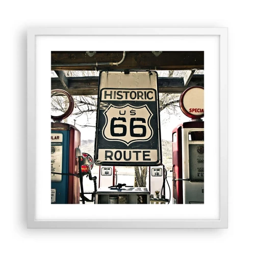 Póster en marco blanco - Un viaje retro americano - 40x40 cm