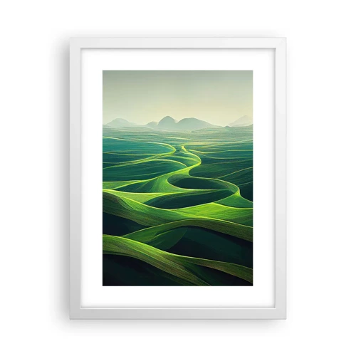 Póster en marco blanco - Valles en tonos verdes - 30x40 cm