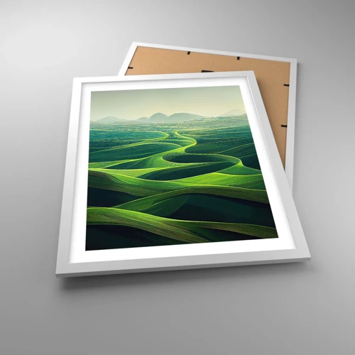 Póster en marco blanco - Valles en tonos verdes - 40x50 cm