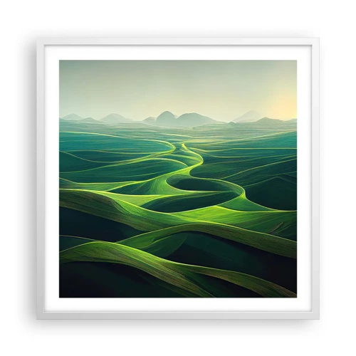 Póster en marco blanco - Valles en tonos verdes - 60x60 cm