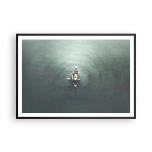 Póster en marco negro - A través de un lago iluminado por la luna - 100x70 cm