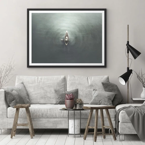 Póster en marco negro - A través de un lago iluminado por la luna - 50x40 cm