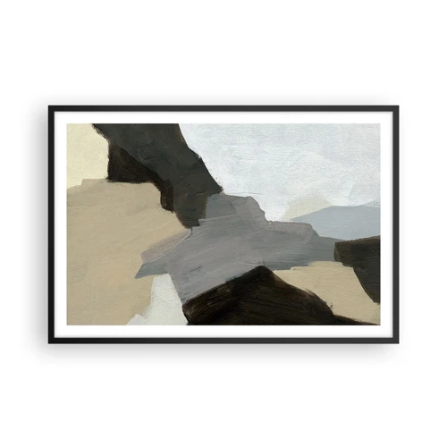 Póster en marco negro - Abstracción: partes del gris - 91x61 cm