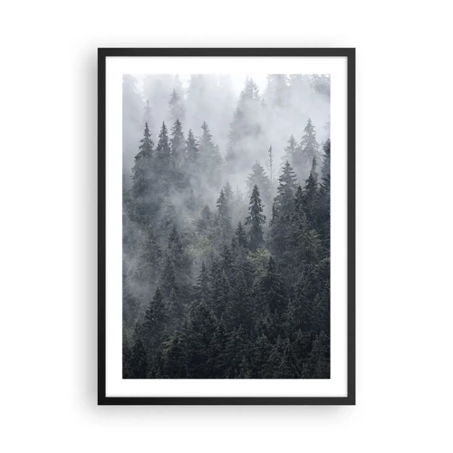 Póster en marco negro - Amanecer en el bosque - 50x70 cm