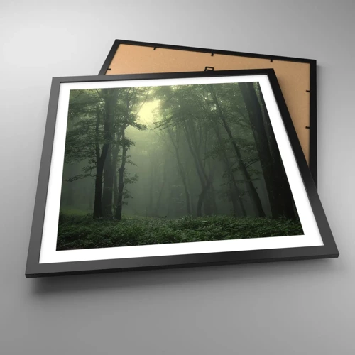 Póster en marco negro - Antes de que se despierte el bosque - 50x50 cm