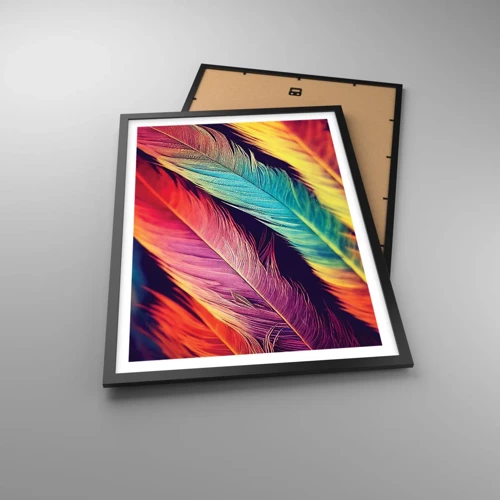 Póster en marco negro - Arco iris plumoso - 50x70 cm