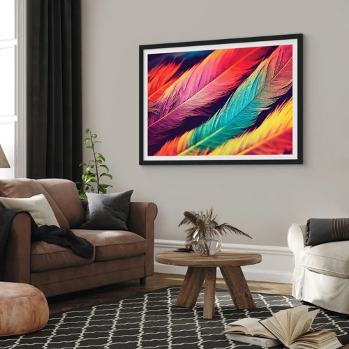 Póster en marco negro - Arco iris plumoso - 70x50 cm