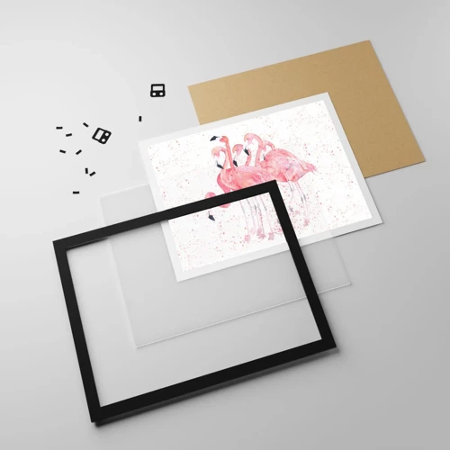 Póster en marco negro - Asamblea rosa - 40x30 cm