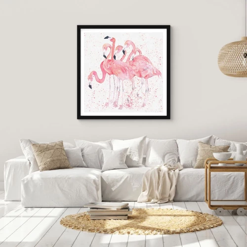 Póster en marco negro - Asamblea rosa - 40x40 cm