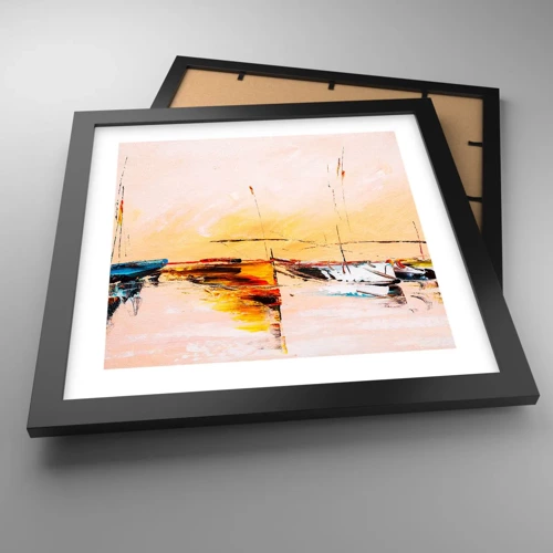 Póster en marco negro - Atardecer en el puerto deportivo - 30x30 cm