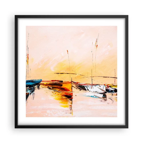 Póster en marco negro - Atardecer en el puerto deportivo - 50x50 cm