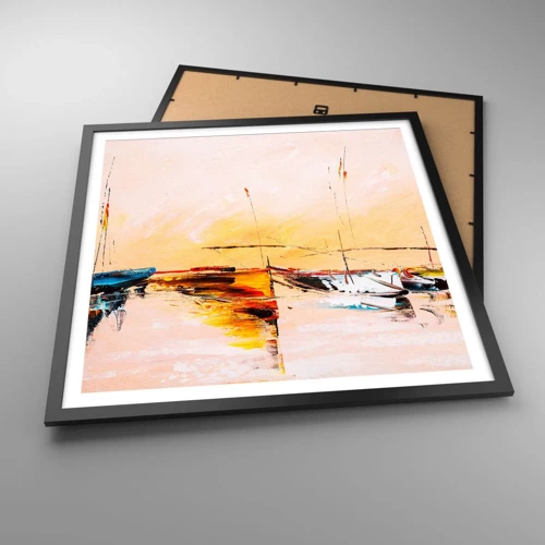 Póster en marco negro - Atardecer en el puerto deportivo - 60x60 cm