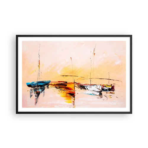 Póster en marco negro - Atardecer en el puerto deportivo - 91x61 cm