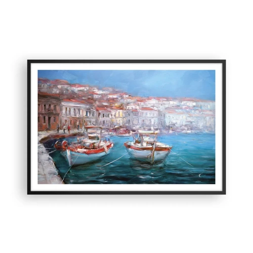 Póster en marco negro - Bahía italiana - 91x61 cm