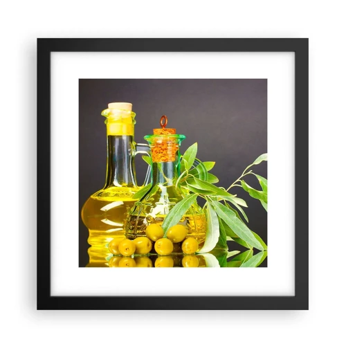 Póster en marco negro - Bodegón con aceitunas y aceite - 30x30 cm