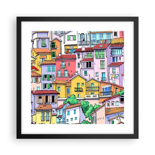 Póster en marco negro - Ciudad alegre - 40x40 cm