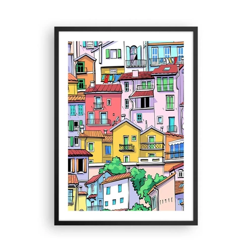 Póster en marco negro - Ciudad alegre - 50x70 cm