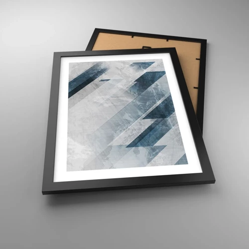 Póster en marco negro - Composición espacial - movimiento de grises - 30x40 cm