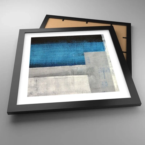 Póster en marco negro - Composición poética de gris y azul - 30x30 cm