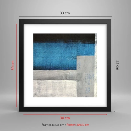 Póster en marco negro - Composición poética de gris y azul - 30x30 cm