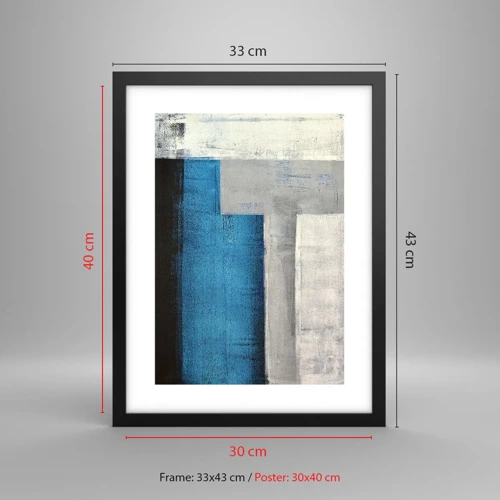 Póster en marco negro - Composición poética de gris y azul - 30x40 cm