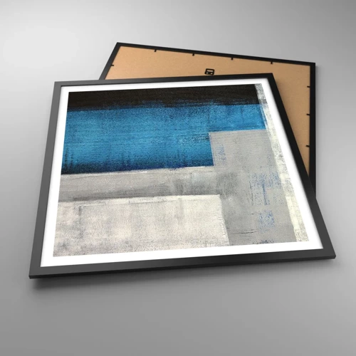 Póster en marco negro - Composición poética de gris y azul - 60x60 cm