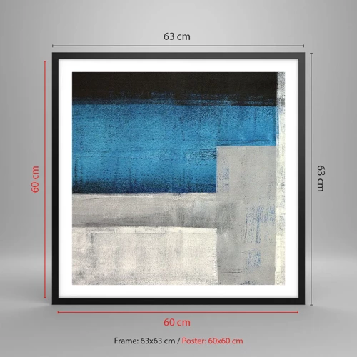Póster en marco negro - Composición poética de gris y azul - 60x60 cm
