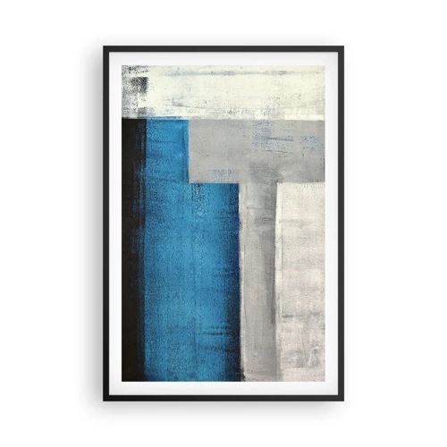 Póster en marco negro - Composición poética de gris y azul - 61x91 cm