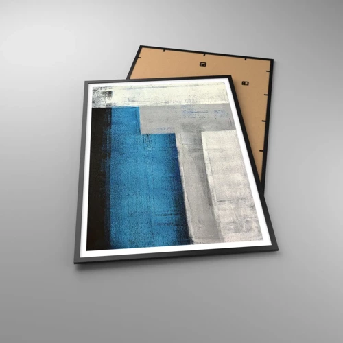 Póster en marco negro - Composición poética de gris y azul - 70x100 cm