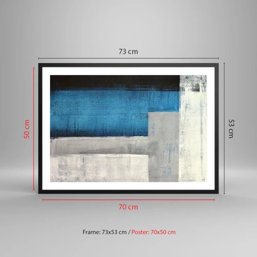 Póster en marco negro - Composición poética de gris y azul - 70x50 cm