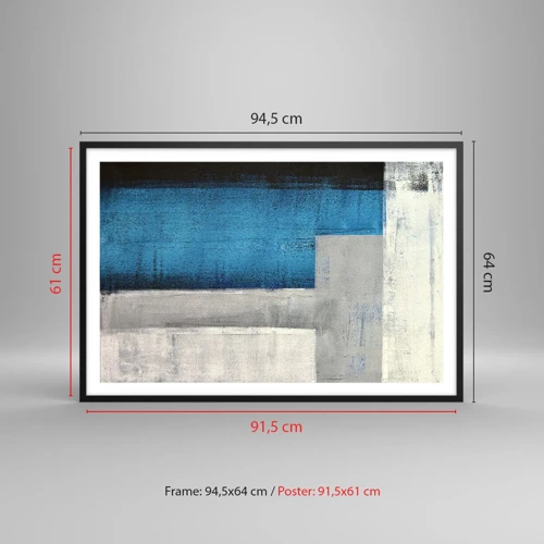 Póster en marco negro - Composición poética de gris y azul - 91x61 cm