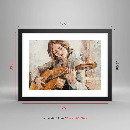 Póster en marco negro - Concierto de guitarra y corazón joven - 40x30 cm